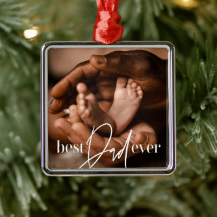 Best Dad Ever Modern Classic Simple Elegant Photo Metal Ornament