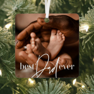 Best Dad Ever Modern Classic Simple Elegant Photo Metal Ornament