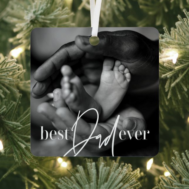 Best Dad Ever Modern Classic Simple Elegant Photo Metal Ornament (Insitu)