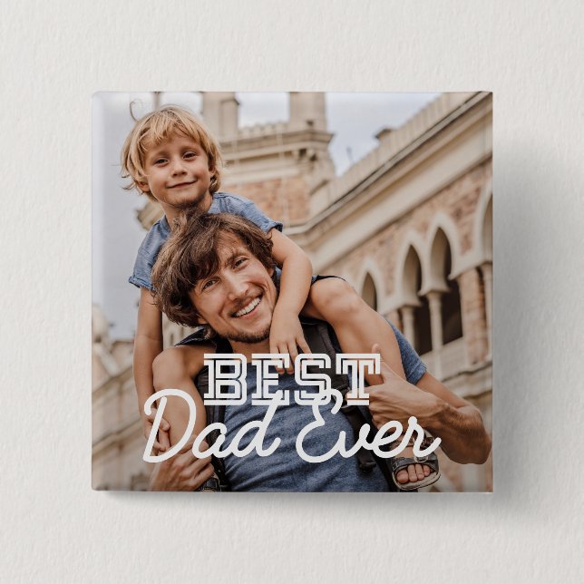 Best Dad Ever Modern Cool Stitch Custom Photo 2 Inch Square Button (Front)