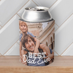 Best Dad Ever Modern Cool Stitch Custom Photo Can Cooler