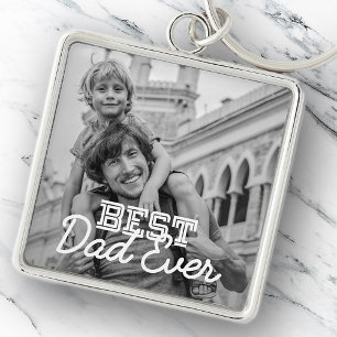 Best Dad Ever Modern Cool Stitch Custom Photo Keychain