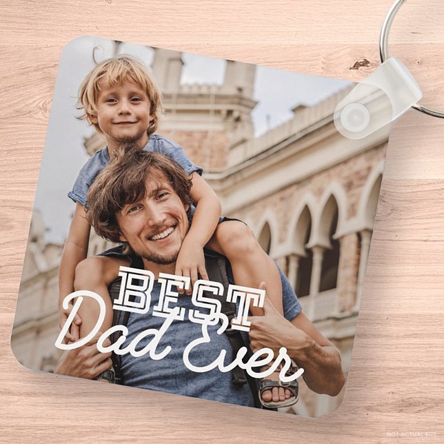 Best Dad Ever Modern Cool Stitch Custom Photo Keychain (Creator Uploaded)