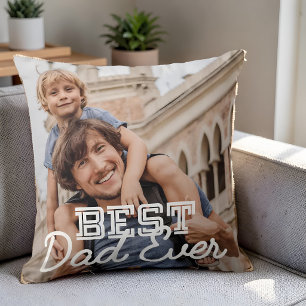 Best Dad Ever Modern Cool Stitch Custom Photo Throw Pillow