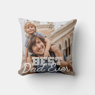 Best Dad Ever Modern Cool Stitch Custom Photo Throw Pillow