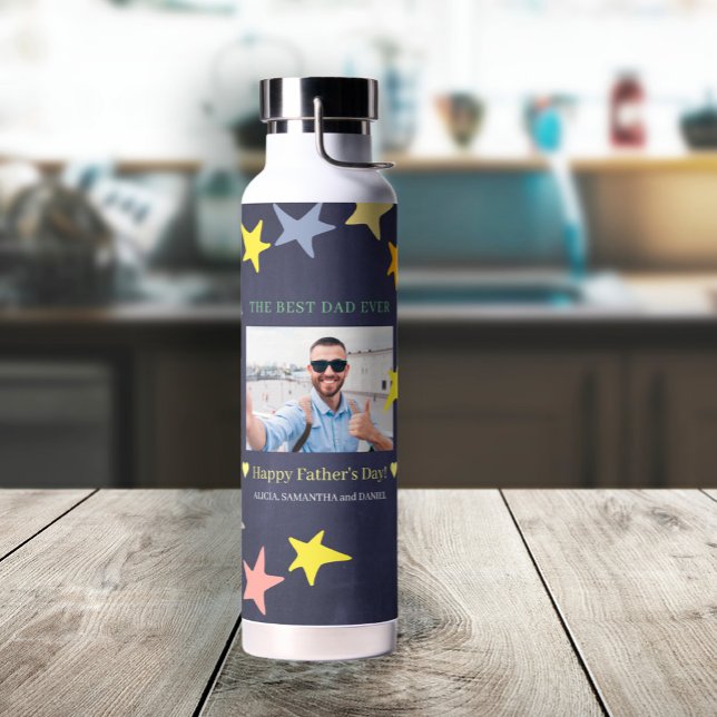 Best dad ever modern custom father photo water bottle (Creator Uploaded)