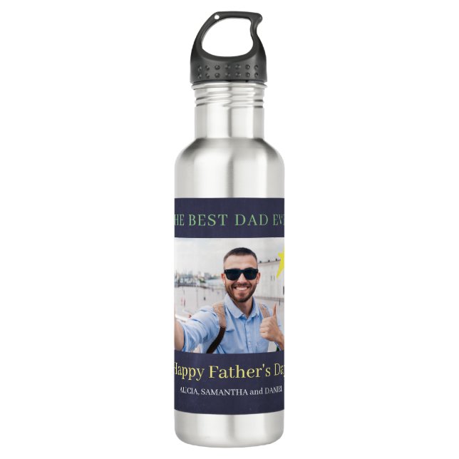 Best dad ever modern custom photo father  710 ml water bottle (Front)