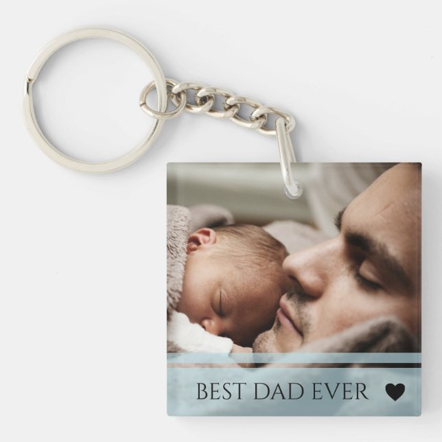 Best Dad Ever Modern Custom Photo Keychain (Front)