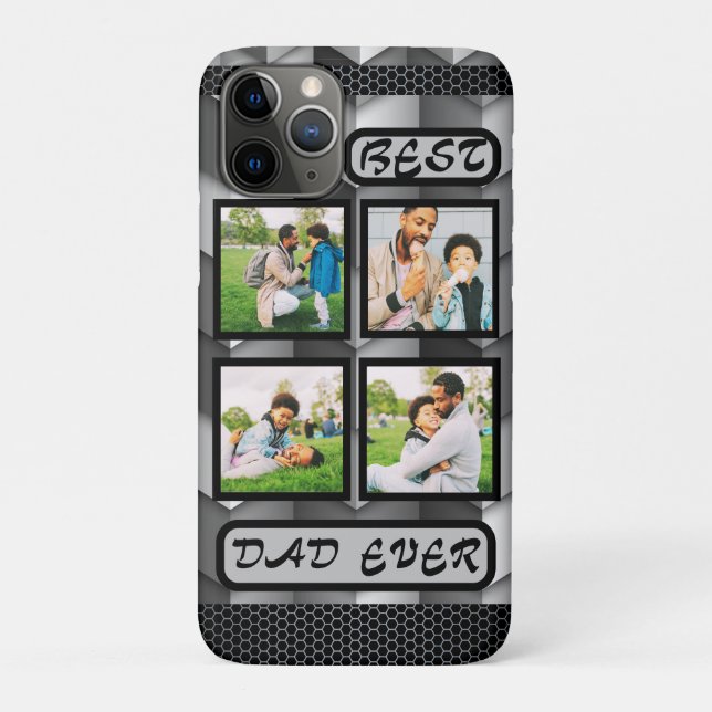 Best Dad Ever Modern Grey Family Photo Collage  Case-Mate iPhone Case (Back)