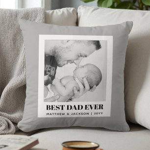 Best Dad Ever Modern Grey Minimalist Custom Photo Throw Pillow