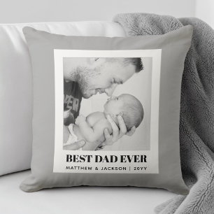 Best Dad Ever Modern Grey Minimalist Custom Photo Throw Pillow