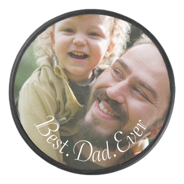 Best Dad Ever Modern Personalized Photo  Hockey Puck (Front)