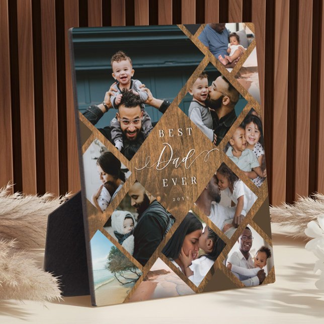 Best Dad Ever Modern Photo Collage Woodgrain Plaque (Best Dad Ever Modern Photo Collage Woodgrain Plaque)
