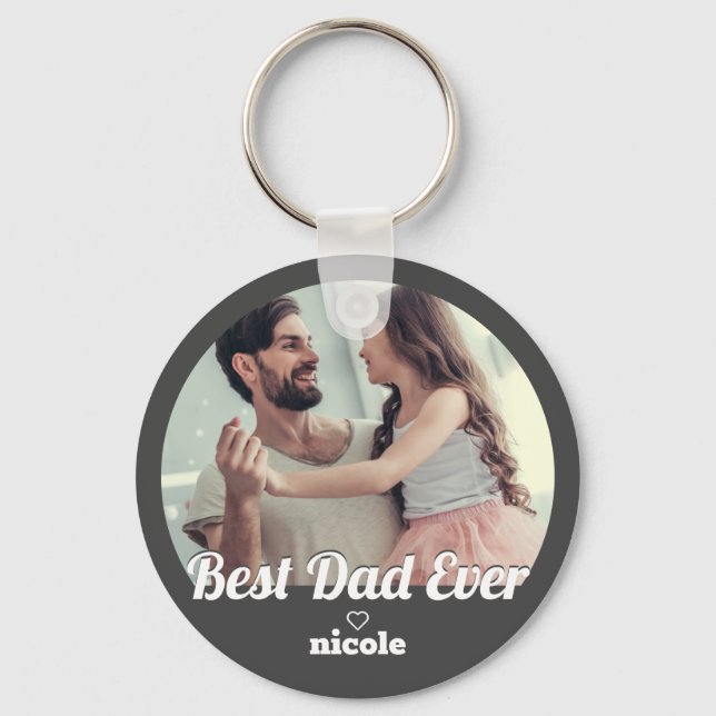 Best Dad Ever Modern Photo Keepsake Keychain (Front)