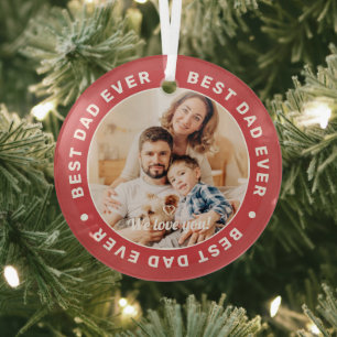 Best Dad Ever Modern Simple Custom Photo Glass Ornament