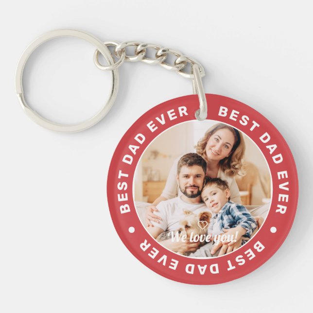 Best Dad Ever Modern Simple Custom Photo Keychain (Front)
