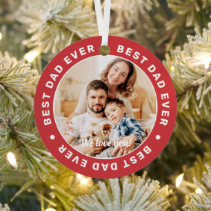 Best Dad Ever Modern Simple Custom Photo Metal Ornament