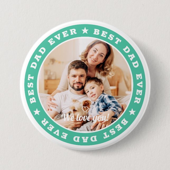 Best Dad Ever Modern Star Custom Photo 3 Inch Round Button (Front)