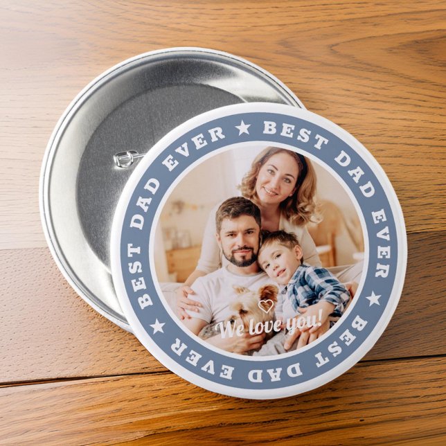 Best Dad Ever Modern Star Custom Photo 3 Inch Round Button (Creator Uploaded)