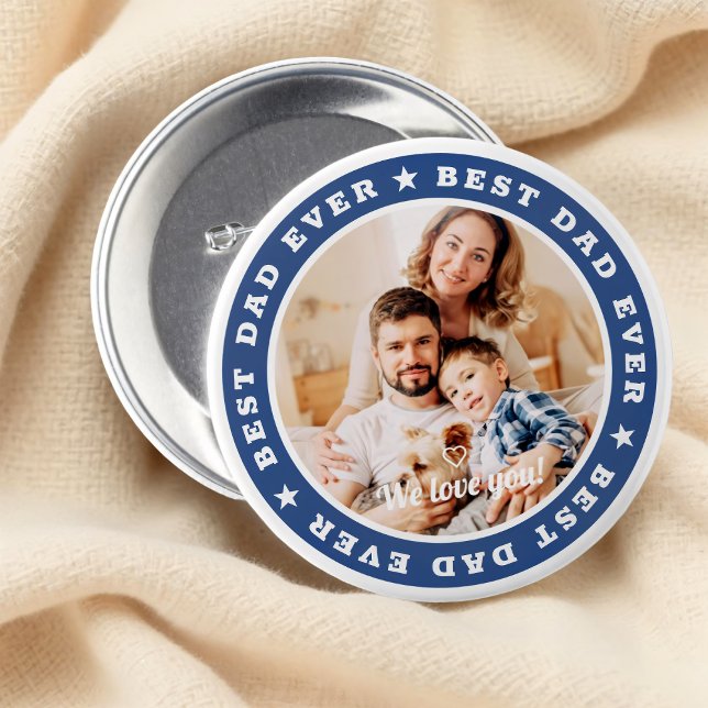 Best Dad Ever Modern Star Custom Photo 3 Inch Round Button (Creator Uploaded)