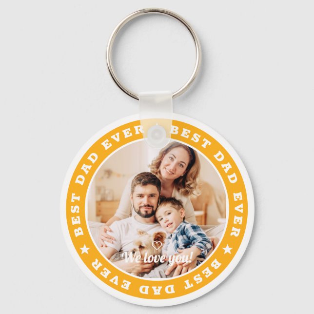 Best Dad Ever Modern Star Custom Photo Keychain (Front)