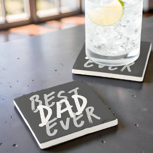 Best Dad Ever Modern White and Grey Grunge Stone Coaster