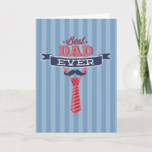 Best Dad Ever Moustache and Tie Blue Stripes Card