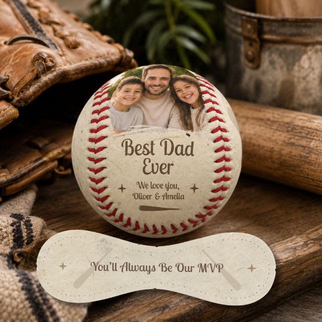 Best Dad Ever MVP Photo Keepsake Gift Baseball (Creator Uploaded)