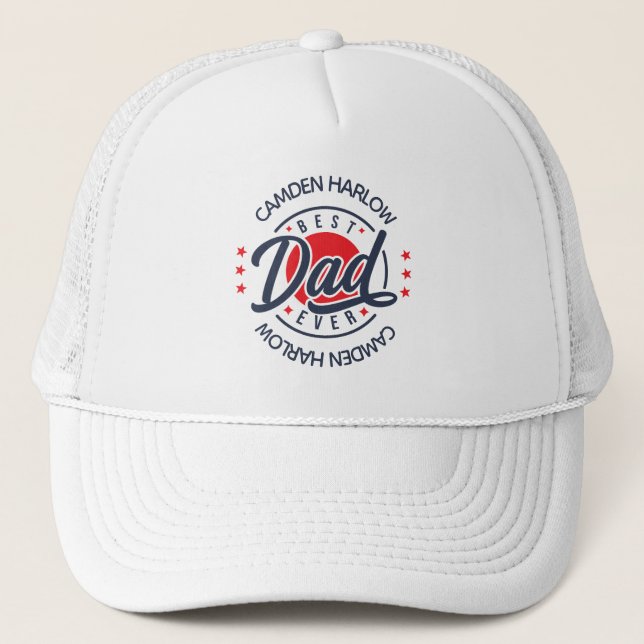 Best Dad Ever Name Red White Blue Golf Hat (Front)