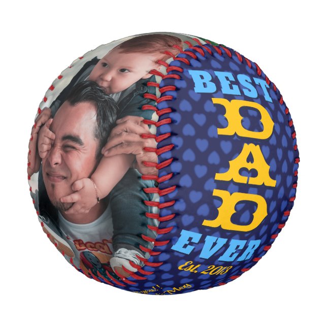 Best DAD Ever Navy Blue Hearts Photo Collage Baseball (Angled)
