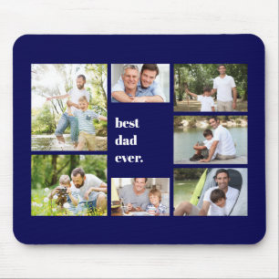 Best Dad Ever Navy Blue Photo Collage Mouse Pad