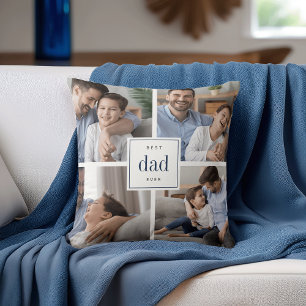 Best Dad Ever   Navy & White Kids Photo Collage Throw Pillow
