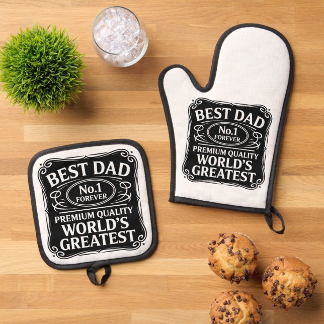 Best Dad Ever Oven Mitt & Pot Holder Set (Top Down)