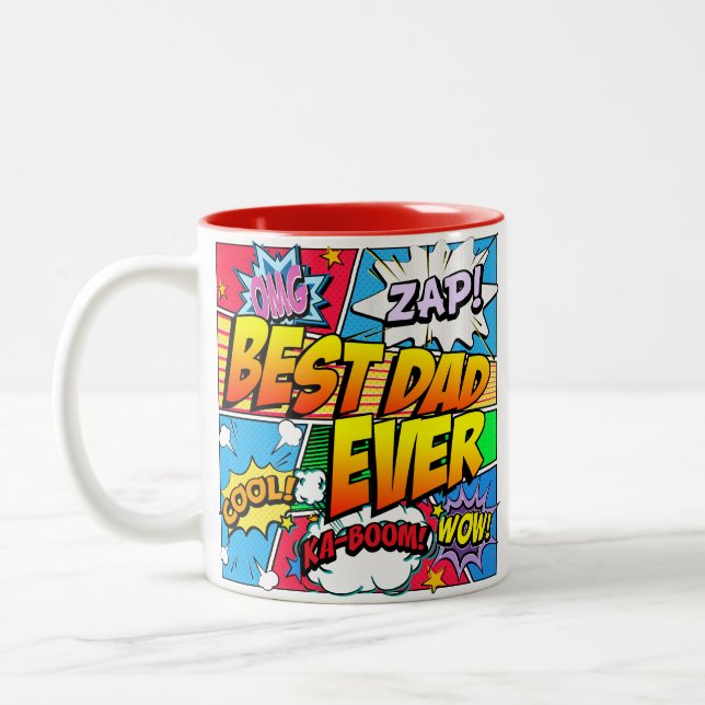 Best Dad Ever Personalize Comic Book Two-Tone Coffee Mug (Left)
