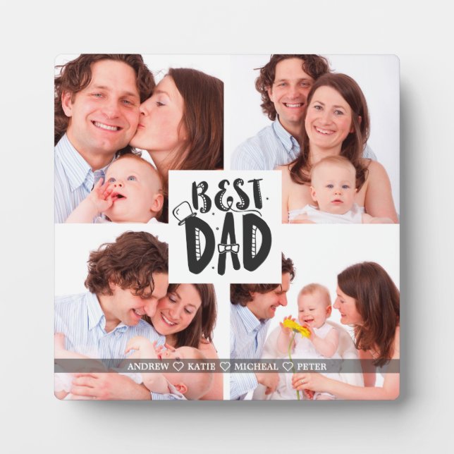 Best Dad Ever, Personalized 4 Photo College gift Plaque (Front)