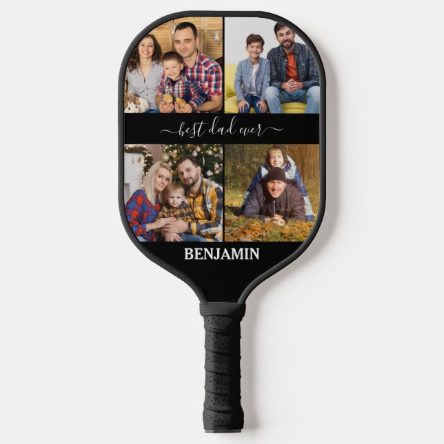 Best Dad Ever Personalized 4 Photos Father's Day Pickleball Paddle (Front)