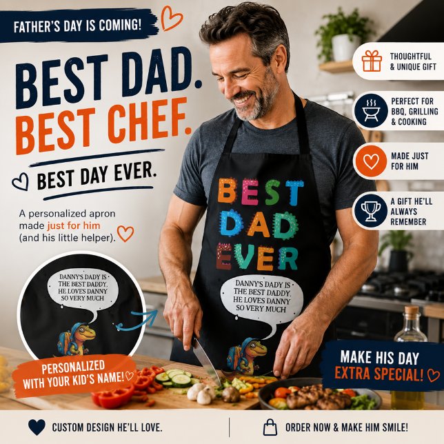 Best Dad Ever Personalized Dinosaur Father’s Day Apron (Creator Uploaded)