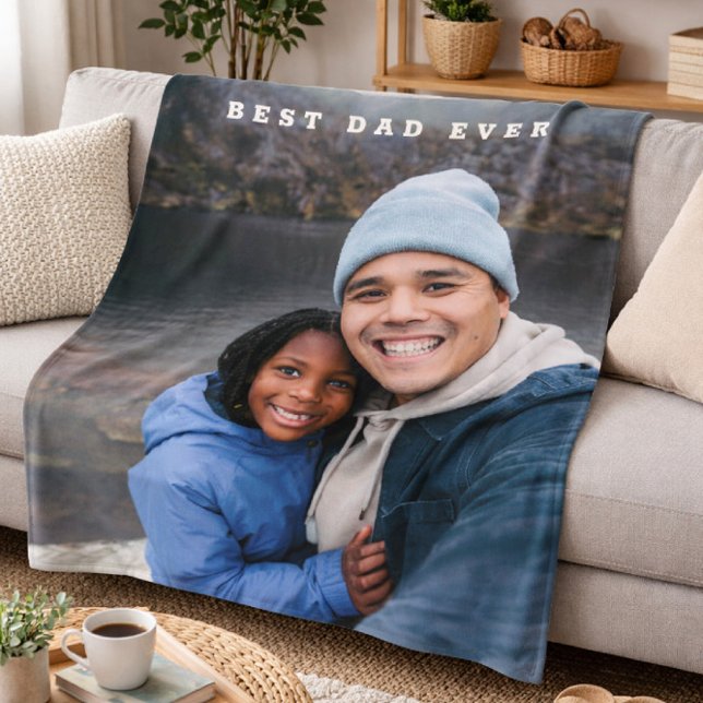 Best Dad Ever Personalized Family Photo Keepsake Fleece Blanket (Creator Uploaded)