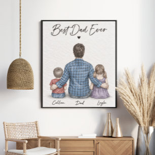 Best Dad Ever Personalized Father & Kids Portrait Poster