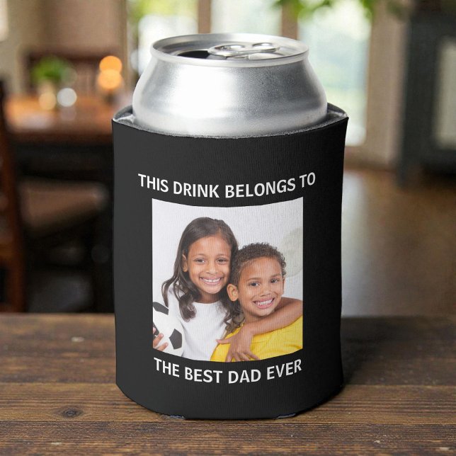 Best Dad Ever Personalized Photo Black Can Cooler (Best Dad Ever Personalized Photo Black Can Cooler)