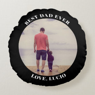 Best dad ever personalized photo black round pillow
