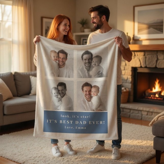 Best Dad Ever Personalized Photo Blanket | Custom  (Creator Uploaded)