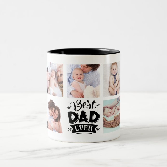 Best Dad Ever Personalized Photo Collage Gift Two-Tone Coffee Mug (Center)
