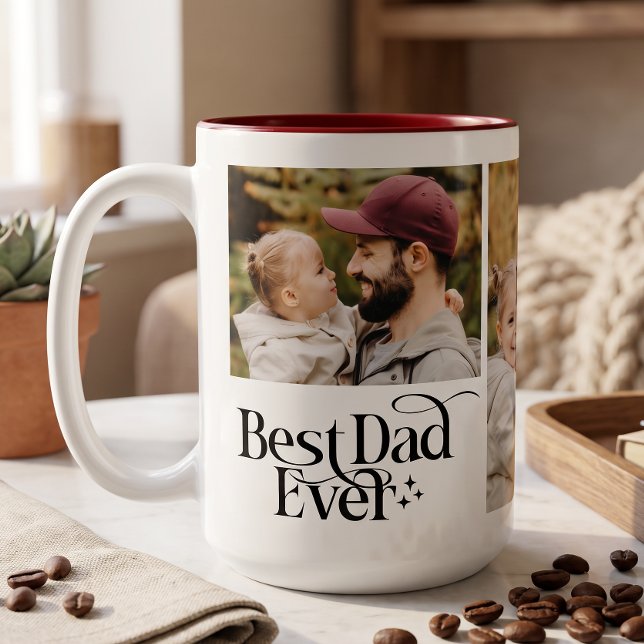 Best Dad Ever Personalized Photo Two-Tone Coffee Mug (Creator Uploaded)