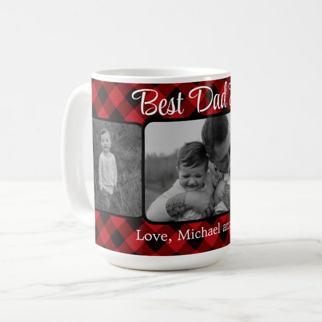 Best Dad ever personalized red Plaid pattern Coffee Mug (Front Left)