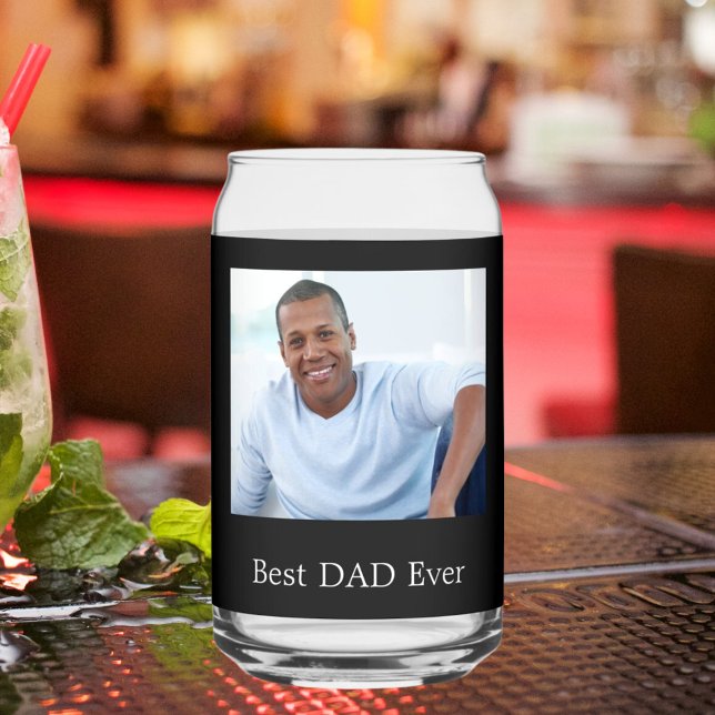 Best dad ever photo black white can glass (Creator Uploaded)