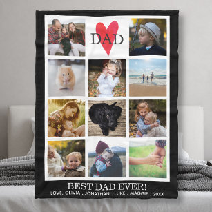 Best Dad Ever Photo Collage Black Personalized Fleece Blanket