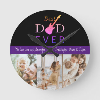 Best Dad Ever Photo Collage Custom Father’s Day Round Clock