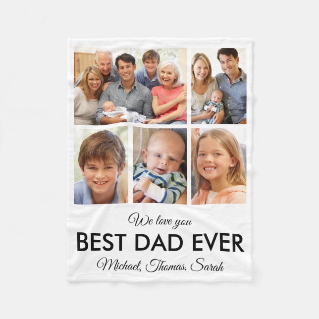 Best Dad Ever Photo Collage Fathers Day Fleece Blanket (Front)