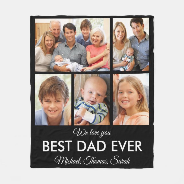 Best Dad Ever Photo Collage Fathers Day Fleece Blanket (Front)